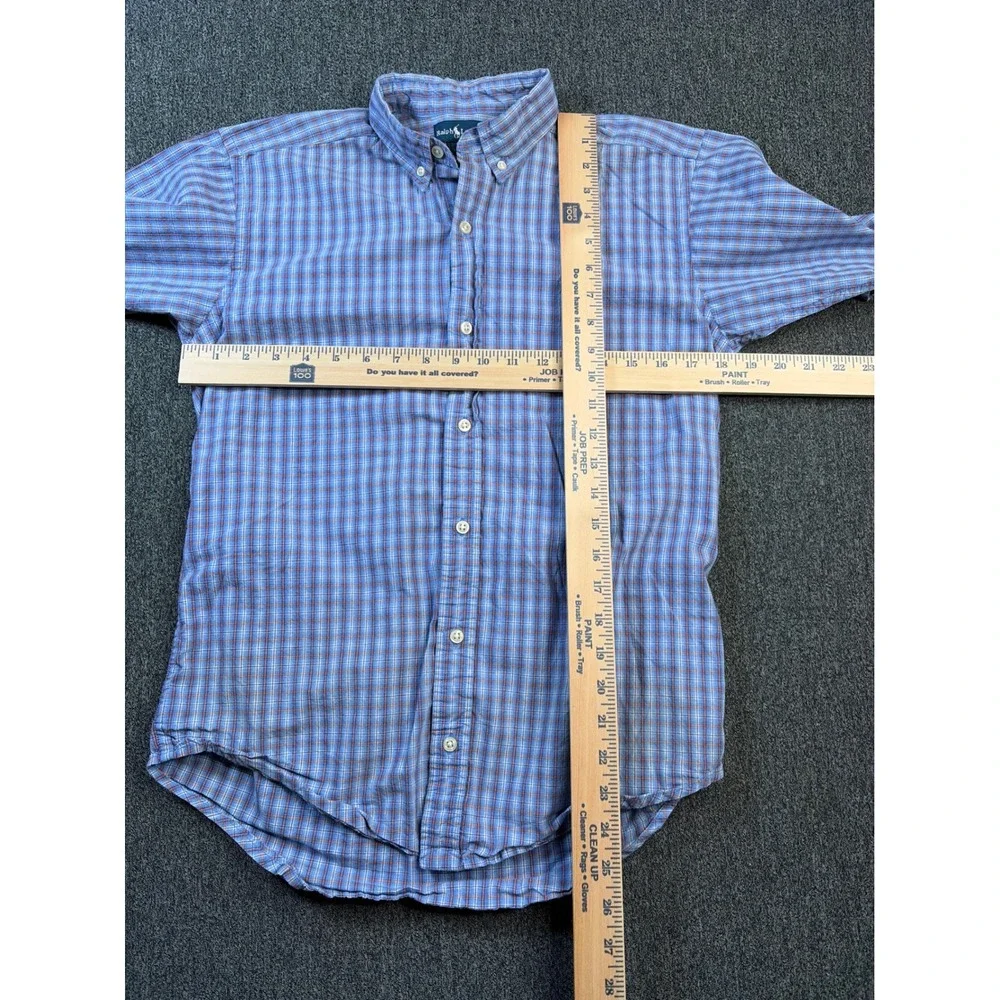 Ralph Lauren Boys Blue Orange Plaid‎ Short Sleeve Button Down Shirt Size L 16/18